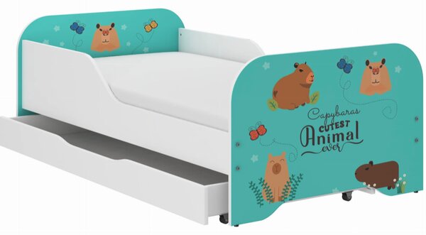 Пълно детско легло 140 x 70 cm с матрак и решетка - KAPIBARA ANIMALS