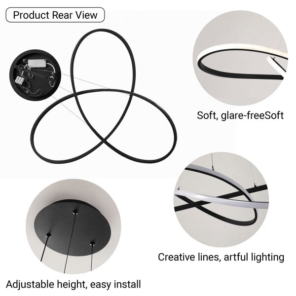 Brilagi - LED димируем полилей на кабел INFINITY LED/80W/230V 80x80 cm черен + ДУ