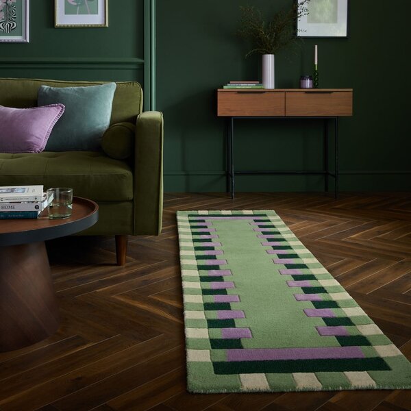 Зелено-лилава ръчно изработена вълнена пътека 60x230 cm Kai Wool Border – Flair Rugs