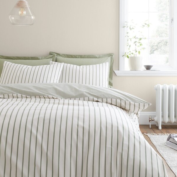 Зелено-кремаво единично памучно спално бельо 135x200 cm Hampton Stripe – Bianca