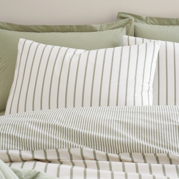 Зелено-кремаво единично памучно спално бельо 135x200 cm Hampton Stripe – Bianca