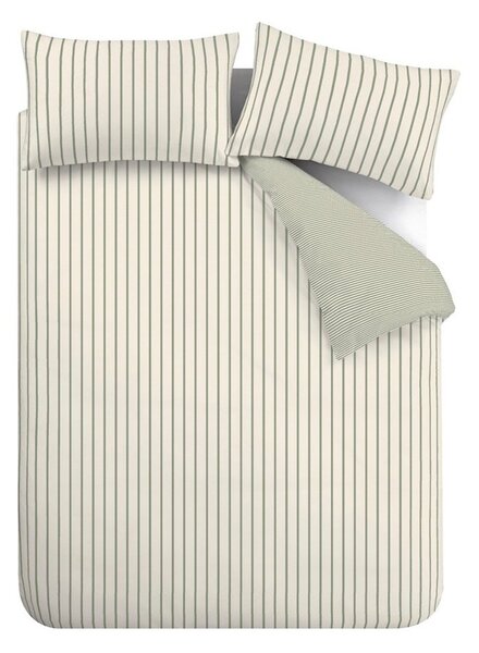Зелено-кремаво единично памучно спално бельо 135x200 cm Hampton Stripe – Bianca