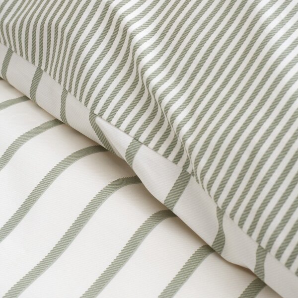 Зелено-кремаво единично памучно спално бельо 135x200 cm Hampton Stripe – Bianca