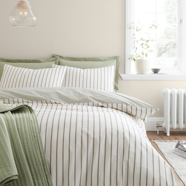 Зелено-кремаво единично памучно спално бельо 135x200 cm Hampton Stripe – Bianca