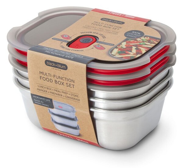 Комплект кутии за храна Black+Blum Meal Prep FBSS-BX-PACK2, 3х900 мл, Правоъгълни, Подходящи за фурна, Без BPA, Неръждаема стомана, Сив