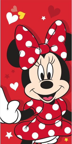 Червена памучна детска кърпа 70x140 cm Minnie "Red heart" – Jerry Fabrics