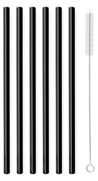 Комплект от 6 черни стъклени сламки за пиене с дължина 20 cm - Vialli Design