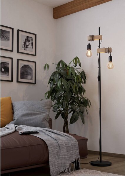 LED подова лампа в черен и естествен цвят (височина 166,5 cm) TOWNSHEND – EGLO