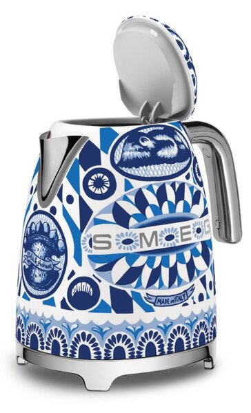 Електрическа кана SMEG Dolce & Gabbana KLF03DGBEU, 2400 W, 1.7 л, 360° основа, Гланцово покритие, Средиземноморско синьо