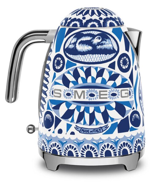 Електрическа кана SMEG Dolce & Gabbana KLF03DGBEU, 2400 W, 1.7 л, 360° основа, Гланцово покритие, Средиземноморско синьо