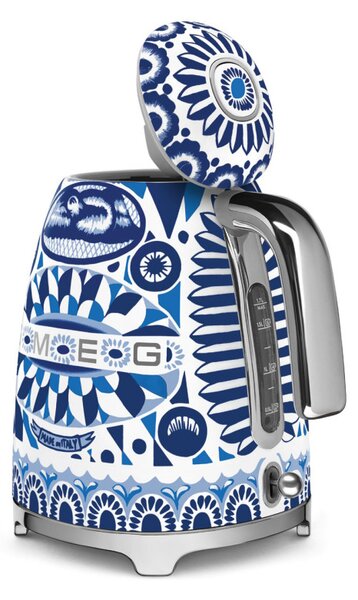 Електрическа кана SMEG Dolce & Gabbana KLF03DGBEU, 2400 W, 1.7 л, 360° основа, Гланцово покритие, Средиземноморско синьо
