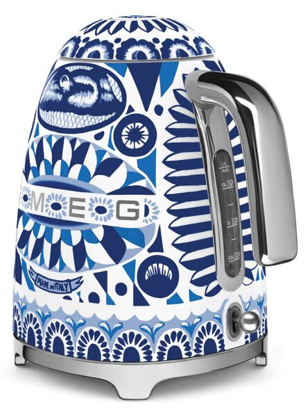 Електрическа кана SMEG Dolce & Gabbana KLF03DGBEU, 2400 W, 1.7 л, 360° основа, Гланцово покритие, Средиземноморско синьо