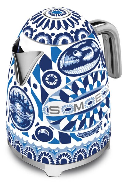 Електрическа кана SMEG Dolce & Gabbana KLF03DGBEU, 2400 W, 1.7 л, 360° основа, Гланцово покритие, Средиземноморско синьо