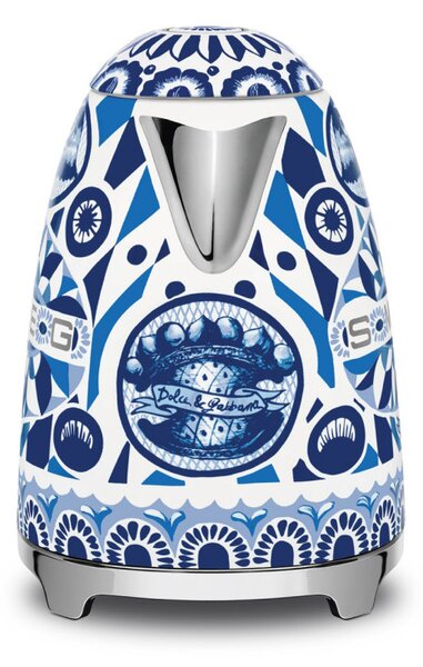 Електрическа кана SMEG Dolce & Gabbana KLF03DGBEU, 2400 W, 1.7 л, 360° основа, Гланцово покритие, Средиземноморско синьо