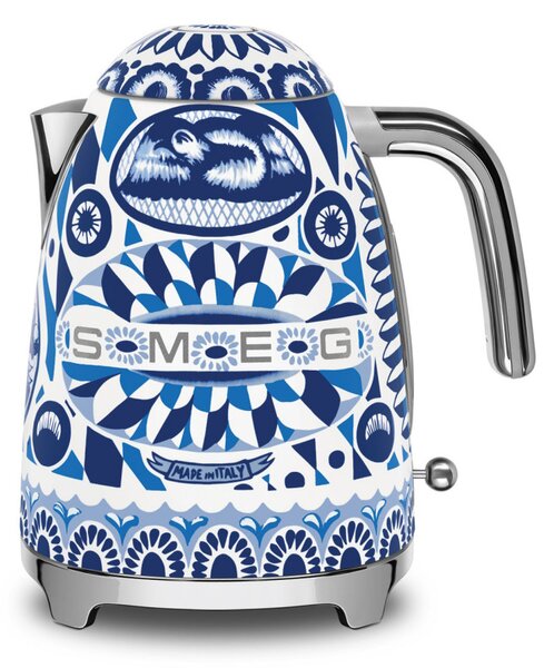 Електрическа кана SMEG Dolce & Gabbana KLF03DGBEU, 2400 W, 1.7 л, 360° основа, Гланцово покритие, Средиземноморско синьо