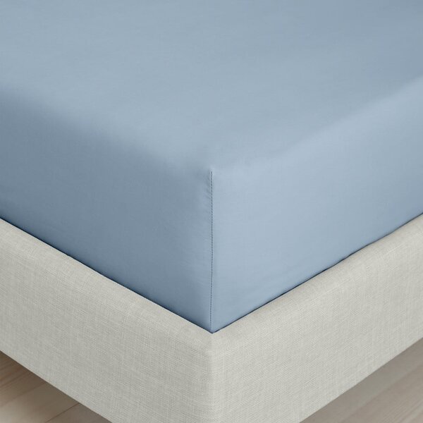Син еластичен чаршаф от памук перкал 185x200 cm Cotton Percale – Bianca