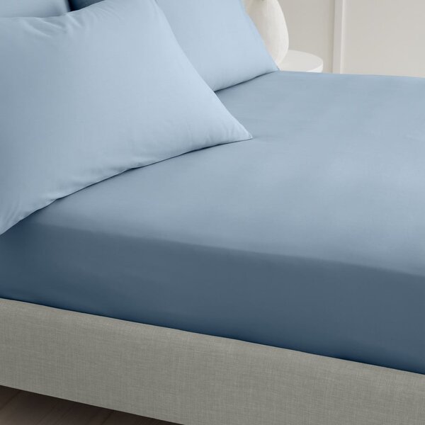 Син еластичен чаршаф от памук перкал 185x200 cm Cotton Percale – Bianca