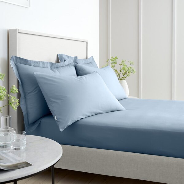 Син еластичен чаршаф от памук перкал 185x200 cm Cotton Percale – Bianca
