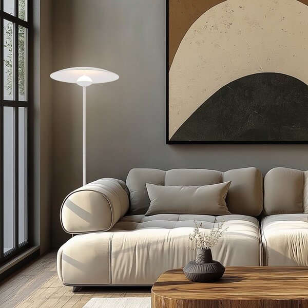 Бяла LED подова лампа с метален абажур (височина 140 cm) Lund – Candellux Lighting
