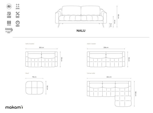 Бежов кадифен диван 238 cm Nalu – Makamii