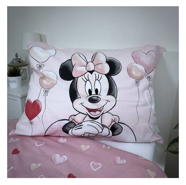 Розово единично памучно детско спално бельо 140x200 cm Minnie "Balloon" – Jerry Fabrics