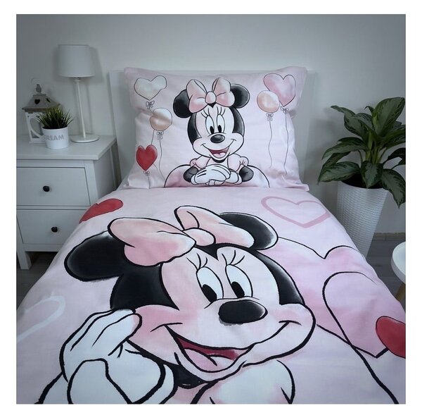 Розово единично памучно детско спално бельо 140x200 cm Minnie "Balloon" – Jerry Fabrics