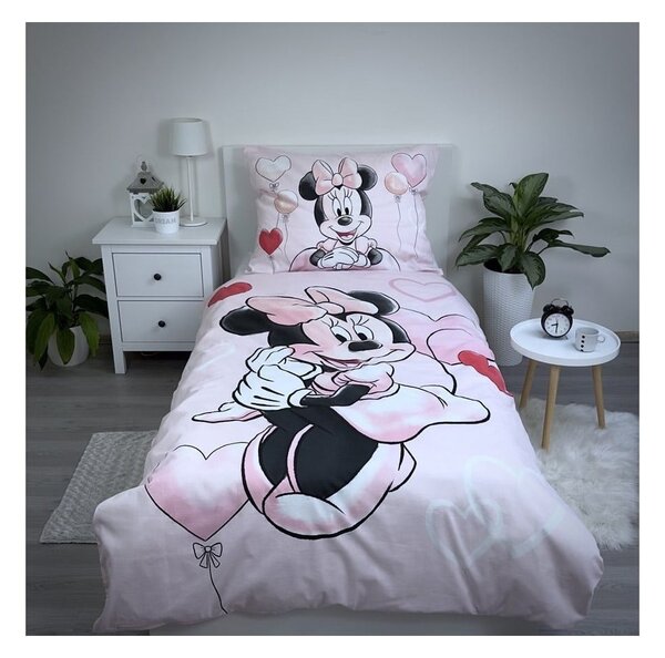 Розово единично памучно детско спално бельо 140x200 cm Minnie "Balloon" – Jerry Fabrics