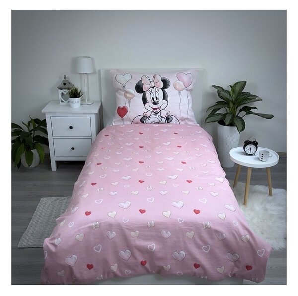 Розово единично памучно детско спално бельо 140x200 cm Minnie "Balloon" – Jerry Fabrics