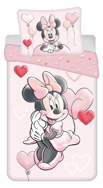 Розово единично памучно детско спално бельо 140x200 cm Minnie "Balloon" – Jerry Fabrics