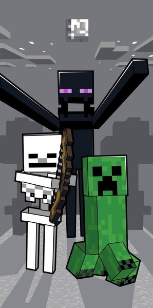Сива памучна детска кърпа 70x140 cm Minecraft "Mob Attack" – Jerry Fabrics