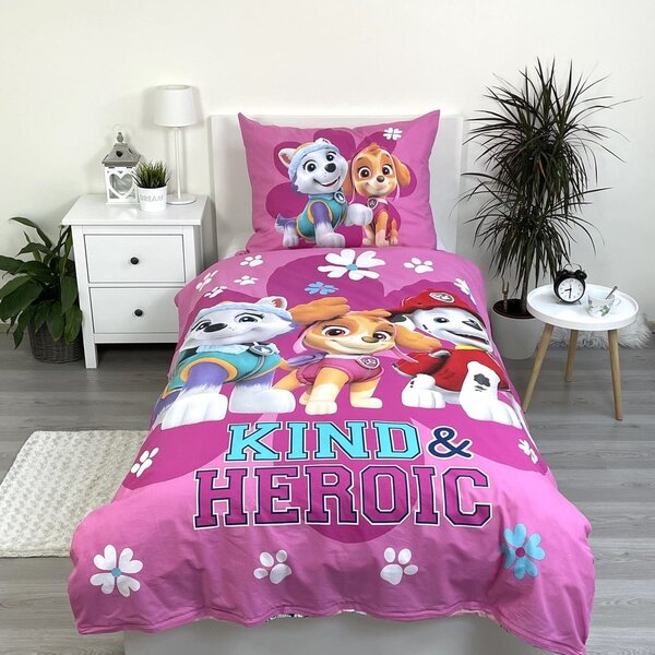 Розово единично памучно детско спално бельо 140x200 cm Paw Patrol "Heroic" – Jerry Fabrics
