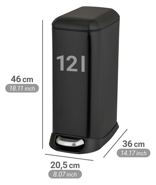 Матово черно стоманено кошче за боклук с педал 12 l Design – Wenko