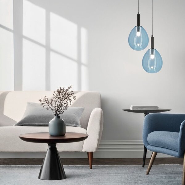 Синьо LED висящо осветително тяло със стъклен абажур Lukka – Candellux Lighting
