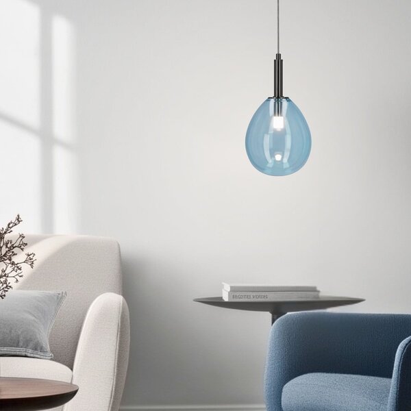 Синьо LED висящо осветително тяло със стъклен абажур Lukka – Candellux Lighting