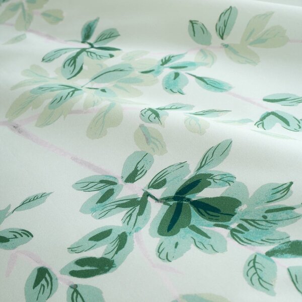 Бяло-зелено двойно удължено памучно спално бельо 230x220 cm Scenic Leaves – RHS