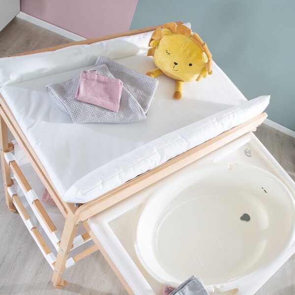 Маса за повиване от декор от бреза в бял и естествен цвят Baby Pool – Roba