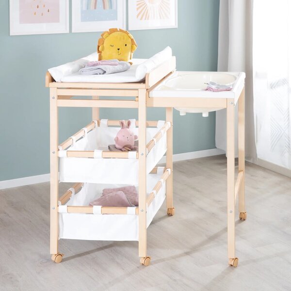 Маса за повиване от декор от бреза в бял и естествен цвят Baby Pool – Roba