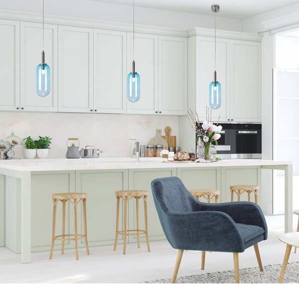 Синьо LED висящо осветително тяло със стъклен абажур ø 13 cm Fiuggi – Candellux Lighting