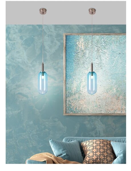 Синьо LED висящо осветително тяло със стъклен абажур ø 13 cm Fiuggi – Candellux Lighting