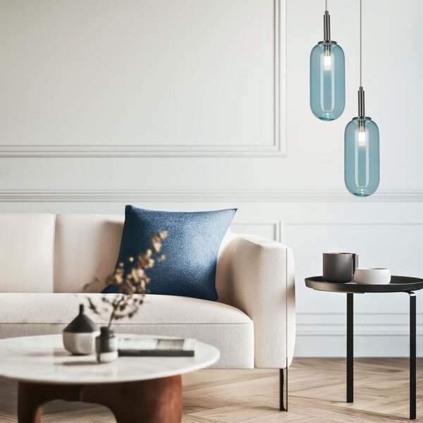Синьо LED висящо осветително тяло със стъклен абажур ø 13 cm Fiuggi – Candellux Lighting