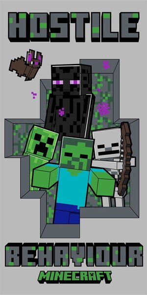 Сива памучна детска кърпа 70x140 cm Minecraft Hostile Behaviour – Jerry Fabrics