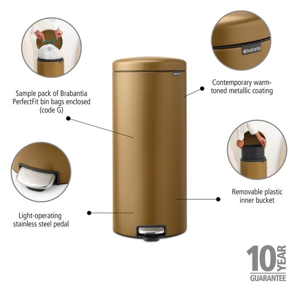 Стоманено кошче за боклук с педал в месингов цвят 30 l NewIcon – Brabantia