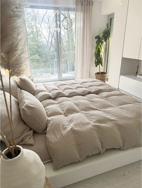 Бежово единично муселиново спално бельо 135x200 cm Plain Muslin – Butter Kings