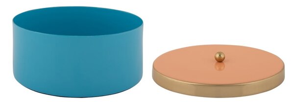 Синя декоративна метална кутия за съхранение ø 16x6 cm Double Funky – PT LIVING