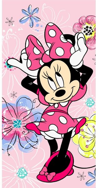 Розова памучна детска кърпа 70x140 cm Minnie "Pink bow" – Jerry Fabrics