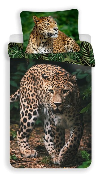 Единично памучно детско спално бельо 140x200 cm Leopard "Green" – Jerry Fabrics