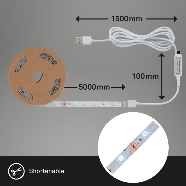 Brilo - LED RGB Димируема лента 6,6 м LED/6W/USB + д.у