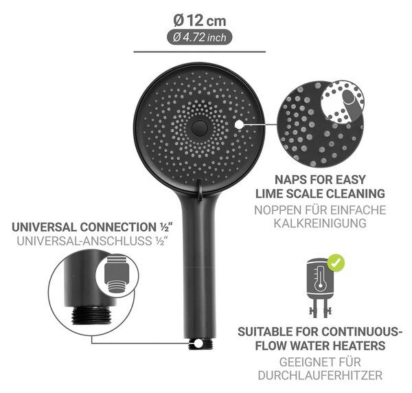 Матово черно пластмасова душ глава ø 12 cm Softwater – Wenko