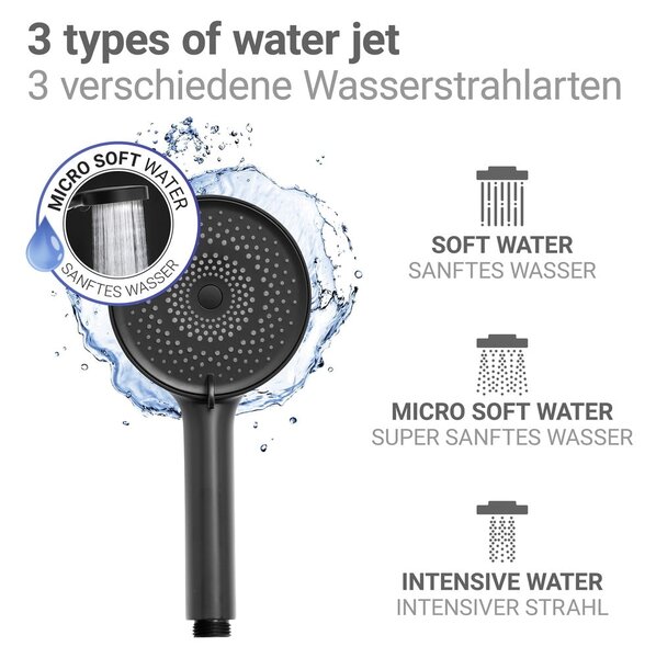 Матово черно пластмасова душ глава ø 12 cm Softwater – Wenko