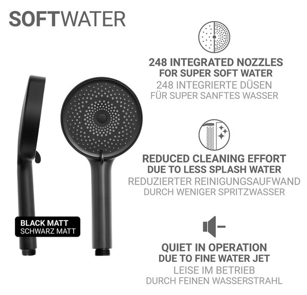 Матово черно пластмасова душ глава ø 12 cm Softwater – Wenko